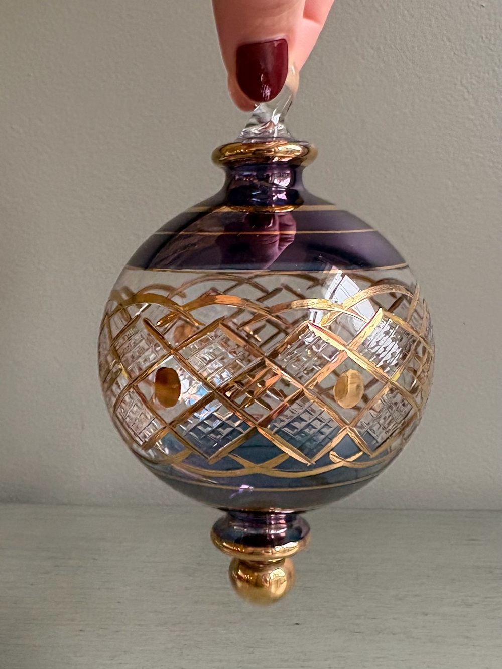 Handblown Purple Gold Decorative Glass Christmas Holiday Ornament Elegant - Picture 7 of 8